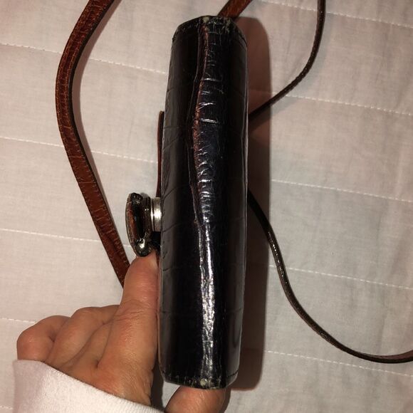 Brighton Convertible Pebbled Black Brown Silver Mini Wallet Crossbody Purse - Picture 4 of 16